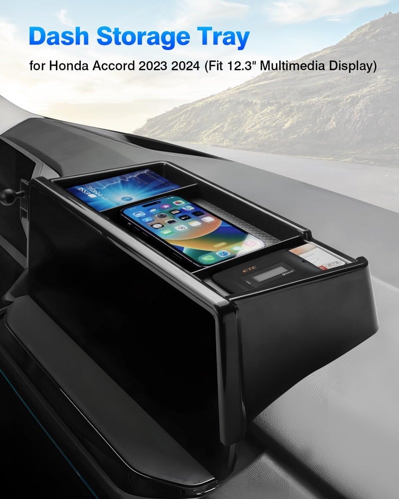 FIILINES Dashboard Tray for Hon-da Accord 2023 2024 (Fit 12.3" Touch Screen), Dash Center Console Organizer Interior Accord Accessories Dashboard Organizer Black - Image 2